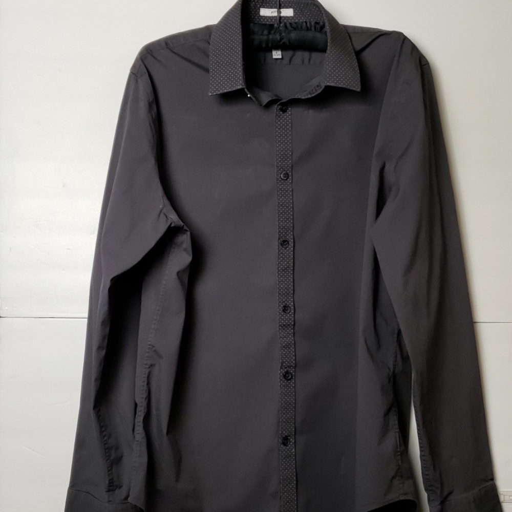 Boys Fitted Long Sleeve Button Down Gray Dress Shirt